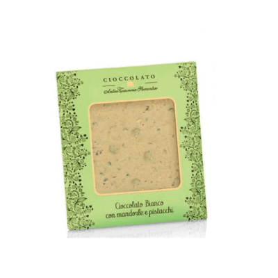 "Quadrotta" Cioccolato Bianco con Mandorle e Pistacchi